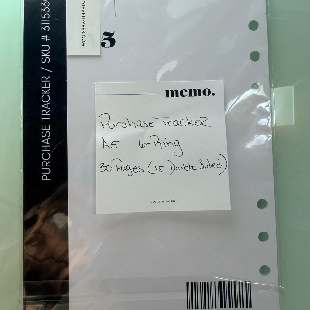 Cloth & Paper A5 Purchase Tracker Inserts